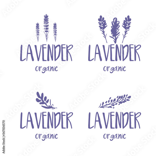 Set of template label design of beautiful abstract lavender flowers. Vector illustration
