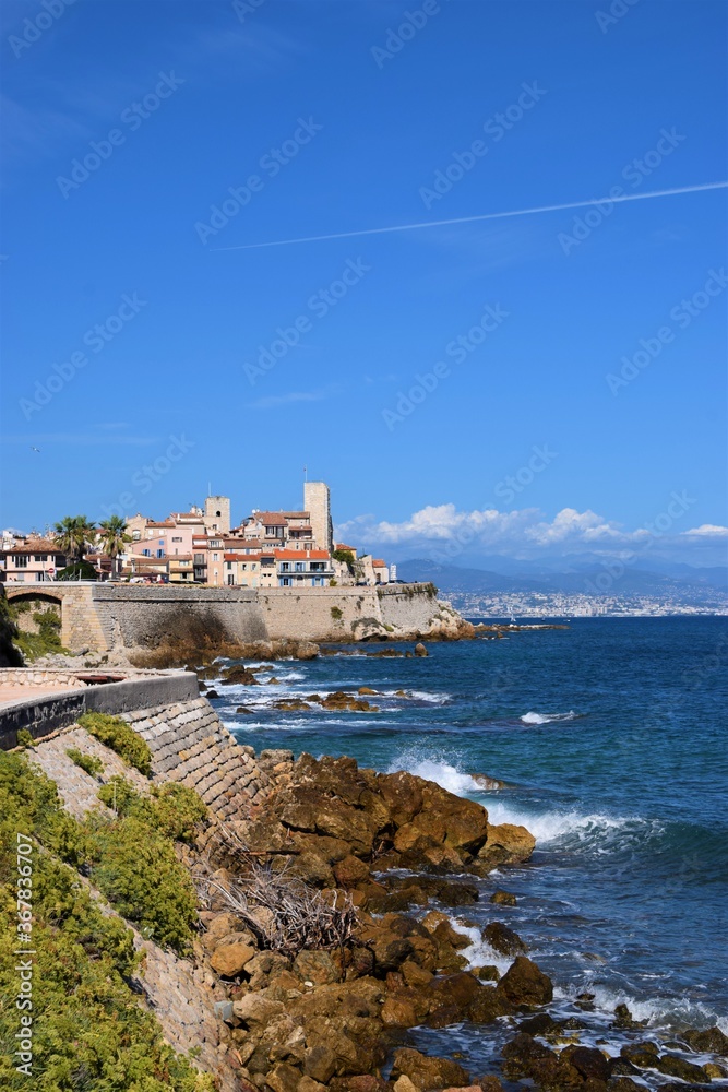 Antibes, Cote d'Azur, France, scenic view of sea, coast and Old Town