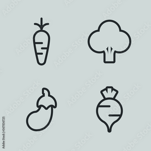 vector icon set of vegetables, carrots, broccoli, eggplant and turnip