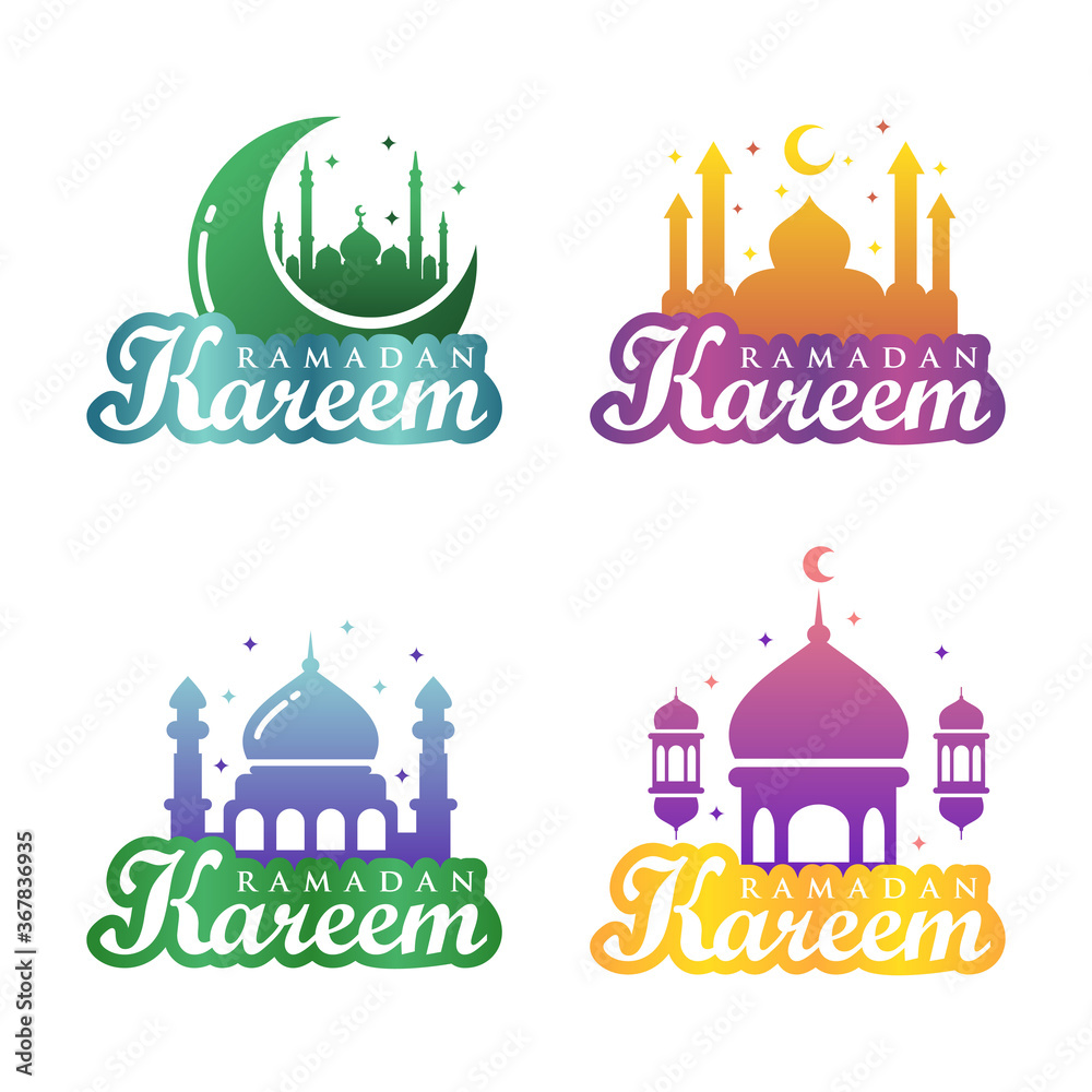 set of bundle vector ramadhan kareem mosque