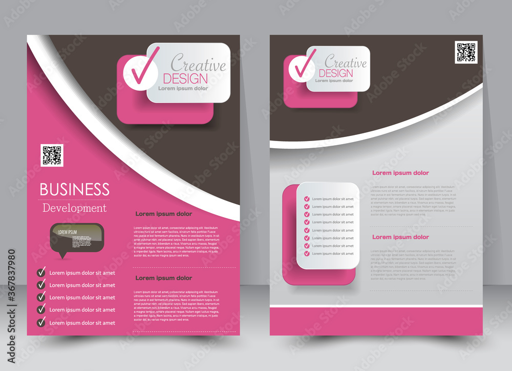 Abstract flyer design background. Brochure template. Can be used for magazine cover, business mockup, education, presentation, report. a4 size with editable elements. Pink and brown color.