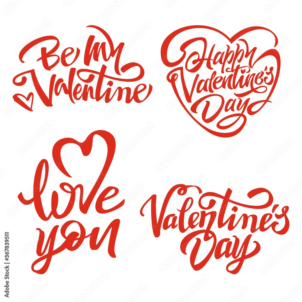 Hand drawn text for Valentines Day greeting card. Typography design for print cards, banner, poster