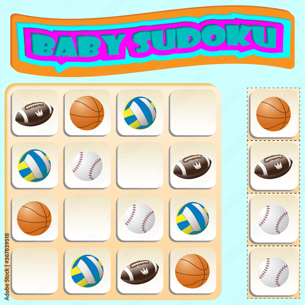 Fototapeta premium Baby Sudoku with colorful sports balls