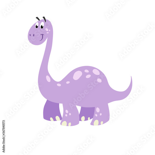 Cartoon dinosaur brachiosaurus. Flat cartoon style diplodocus drawing. Best for kids dino party designs. Prehistoric Jurassic period character. Vector illustration isolated on white.
