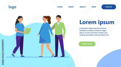 Nurse consulting pregnant woman. Mother, baby, clinic flat vector illustration. Healthcare and pregnancy concept for banner, website design or landing web page