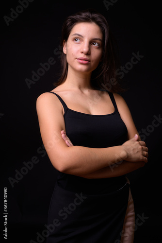 Portrait of young beautiful woman with short hair