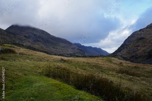 Hills and valley on cloudy day in national park Snowdonia, Welsh