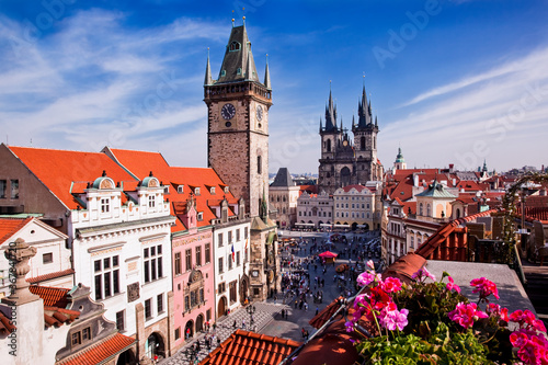 Fotomurale Tyn Cathedral Prague and Bell Tower overlooking rooftops