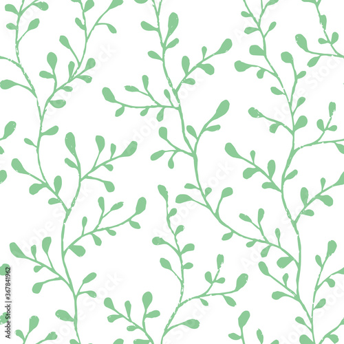 Vector seamless floral pattern with hand drawn branches. Scratched texture. Cute simple design for wallpaper, fabric, textile, wrapping paper