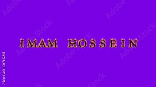 imam hossein fire text effect violet background. animated text effect with high visual impact. letter and text effect. Alpha Matte.  photo