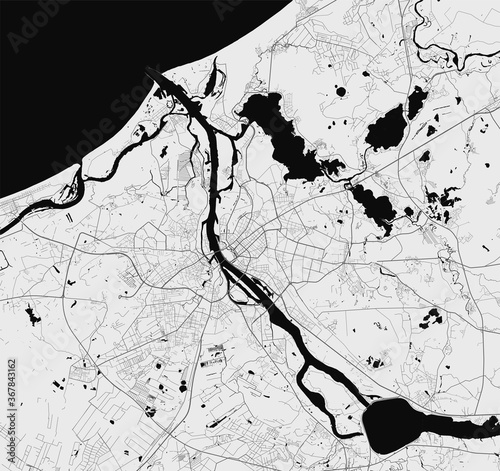 Urban city map of Riga. Vector poster. Grayscale street map.