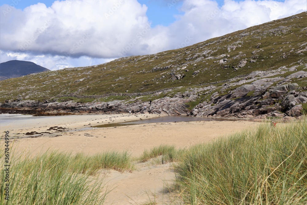 mountain landscape with beach, outer hebrides, scotland