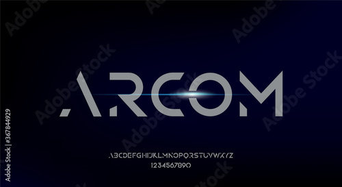 Arcom, a modern minimalist geometric font typeface design