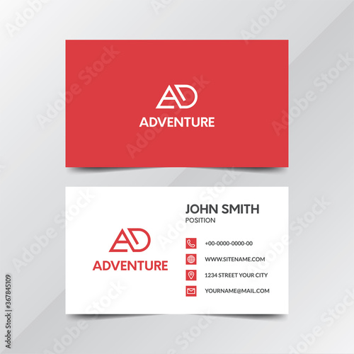 Minimal business card design for a travel agency. 6 pixel perfect icons. CMYK vector illustration