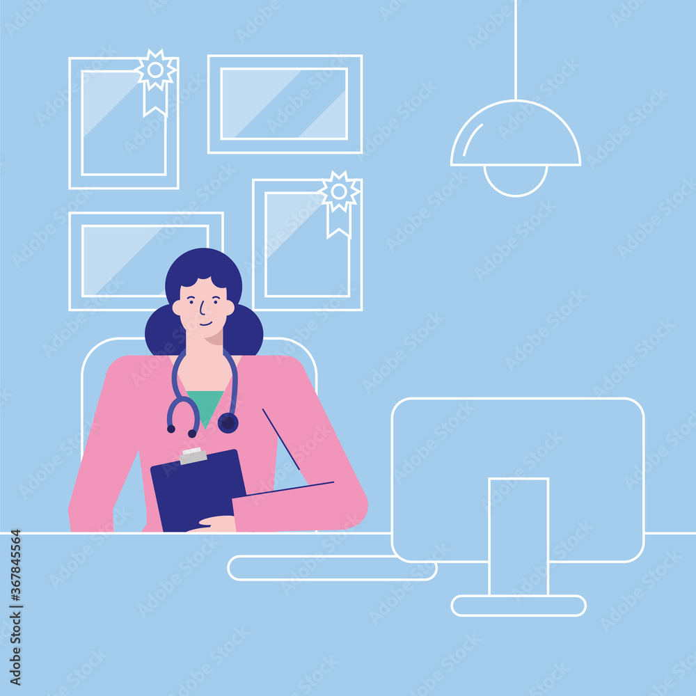 professional female doctor working in desktop avatar character professional female doctor working in desktop avatar character