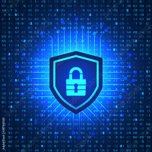 Techno background with cybersecurity lock cryptocurrency and passwords.