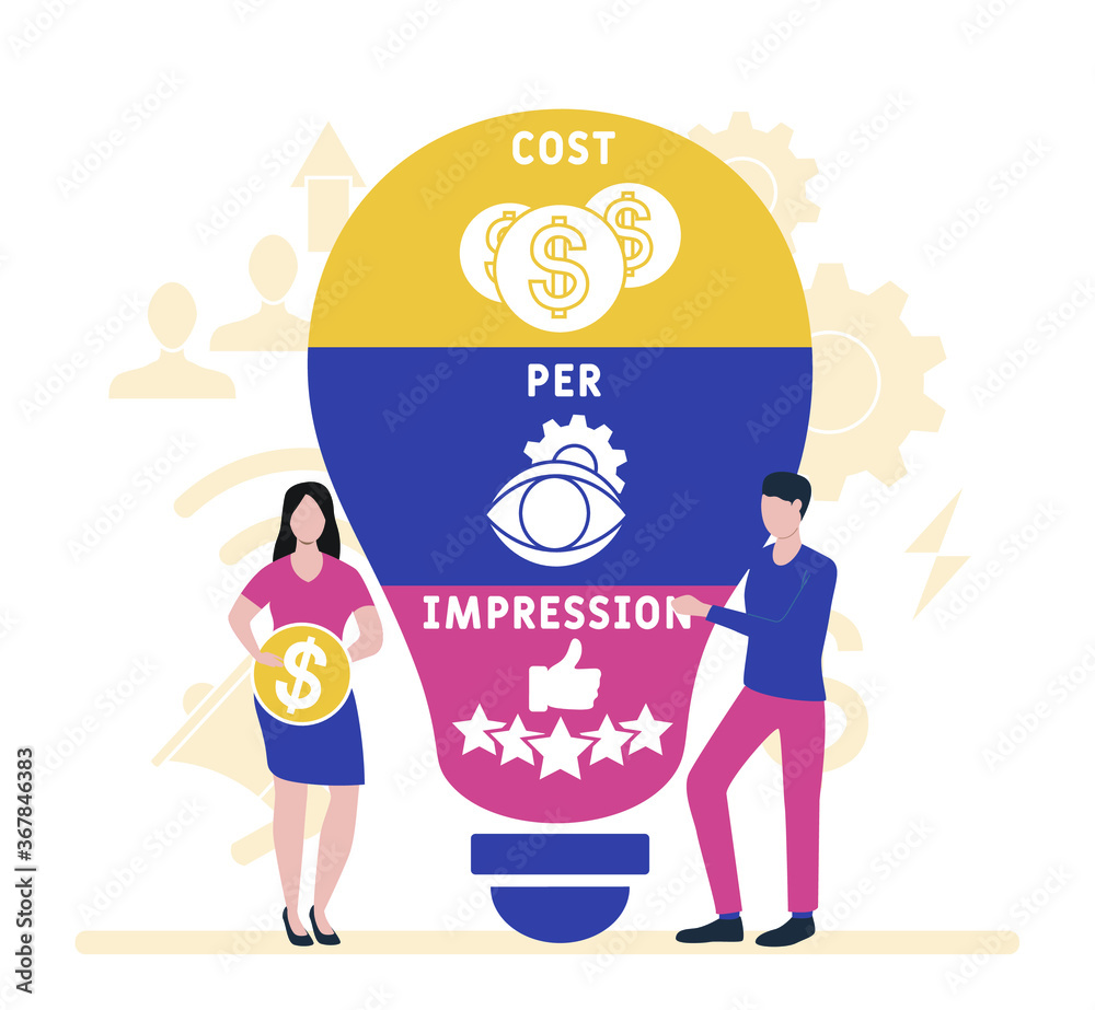 Flat design with people. CPI Cost Per Impression.  business concept. Vector illustration for website banner, marketing materials, business presentation, online advertising.