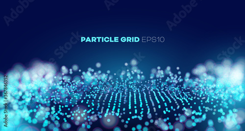 Vector sound wave. Abstract music pulse background. Particle grid. data splash. Futuristic point wave.