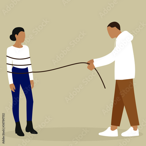 Man ties a woman with a rope