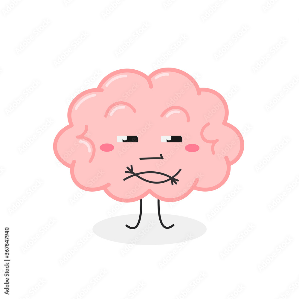 Funny cartoon brain with skeptical facial expression