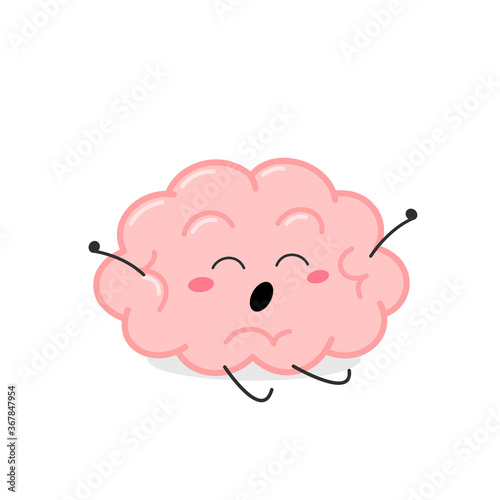 Cute cartoon brain character yawning and stretching