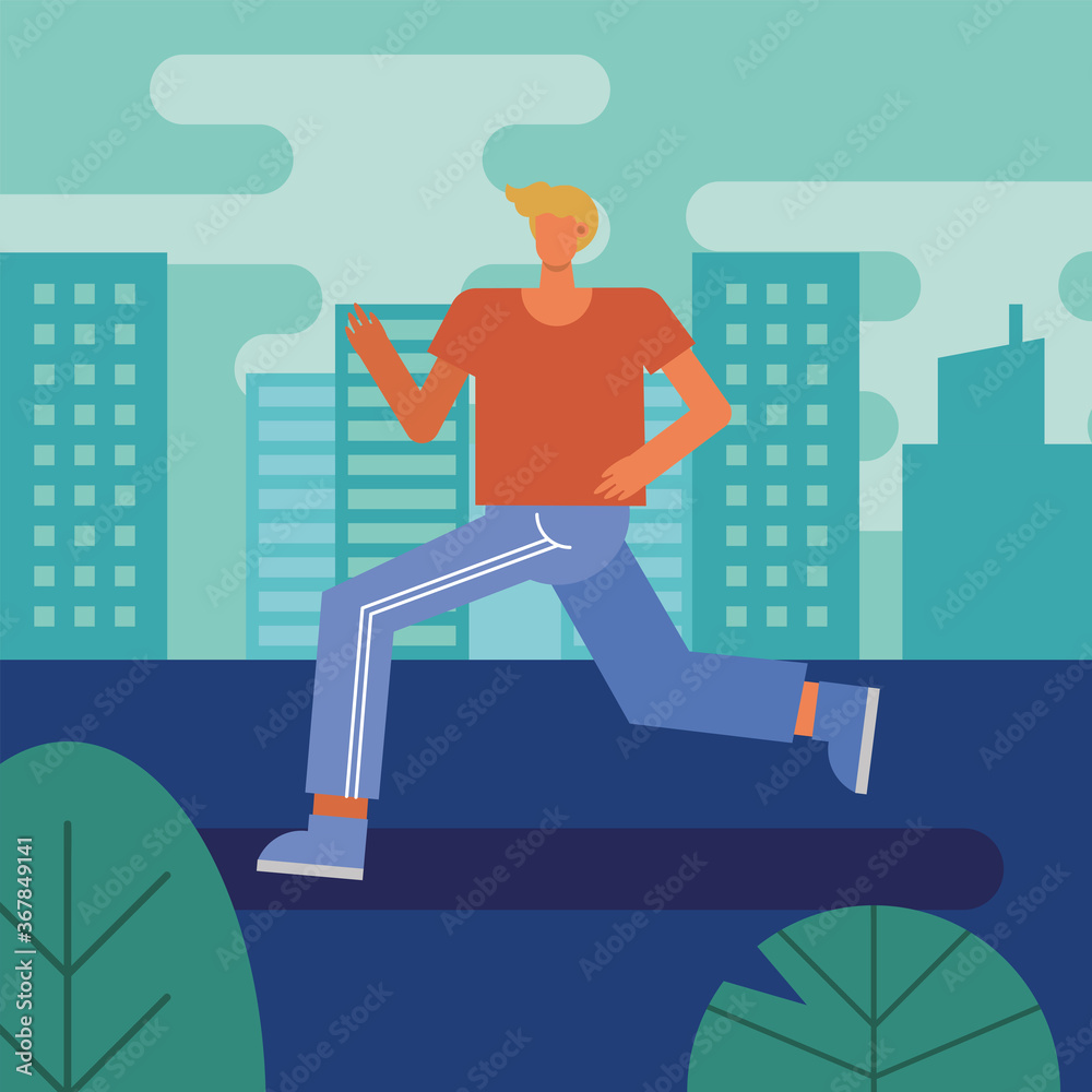 young man running practicing activity character young man running practicing activity character
