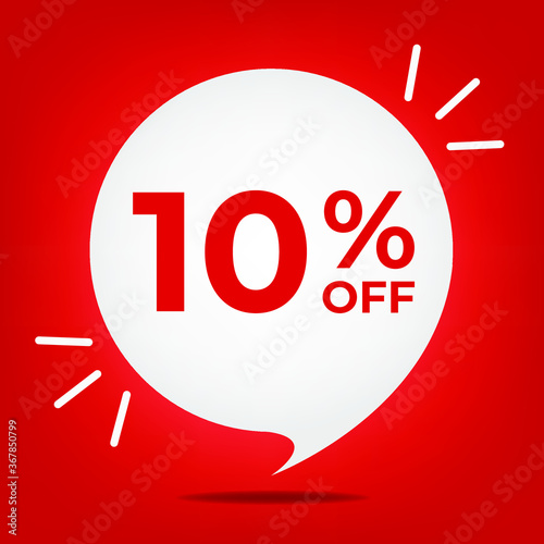 10% off. Banner with ten percent discount. White bubble on a red background vector.
