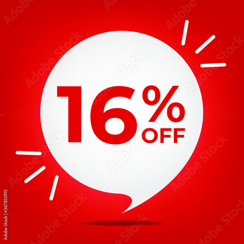 16% off. Banner with sixteen percent discount. White bubble on a red background vector.