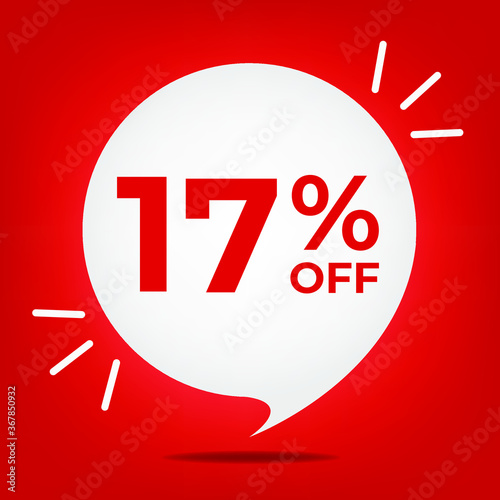 17% off. Banner with seventeen percent discount. White bubble on a red background vector.