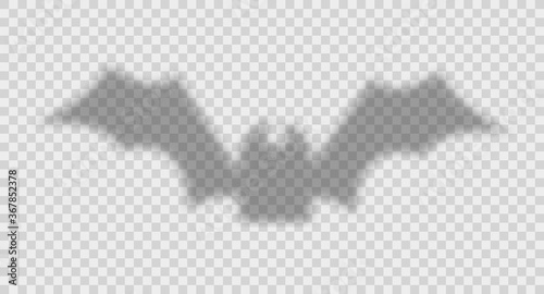 Shadow overlay effect for halloween background with flying bat. Mockup of transparent shadow overlay effect and natural lightning. Scary fear stock vector illustration.