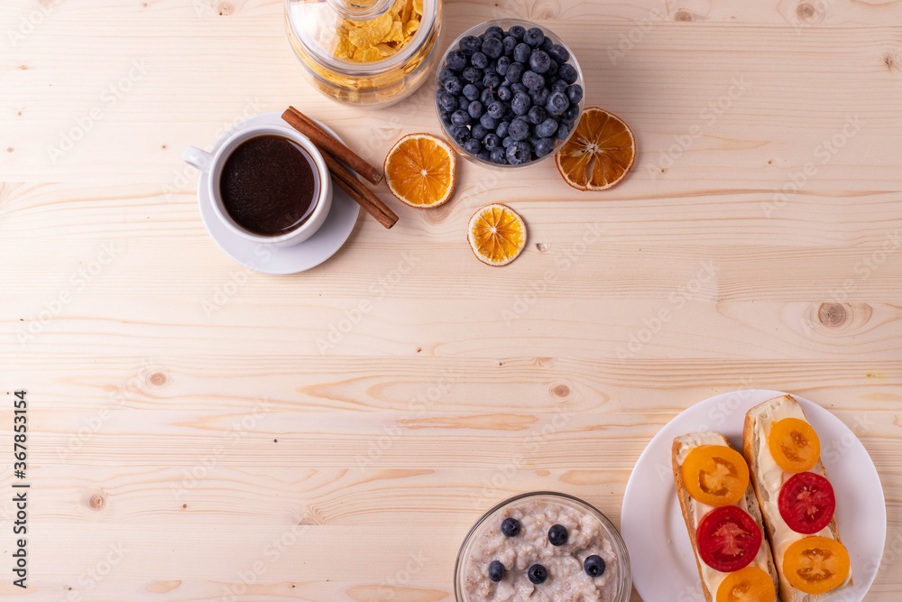 morning breakfast concept with tomato toasts