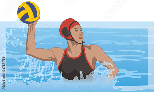 water polo female athlete throwing ball in swimming pool