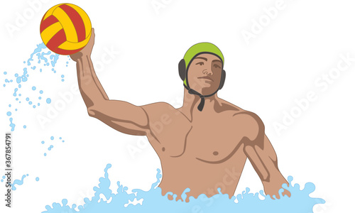 water polo male athlete throwing ball isolated on a white background