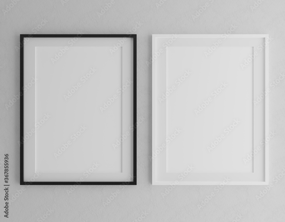 Two Vertical wooden frame mock up on beige wall background with plants, 3d illustration Two Vertical wooden frame mock up on beige wall background with plants, 3d illustration