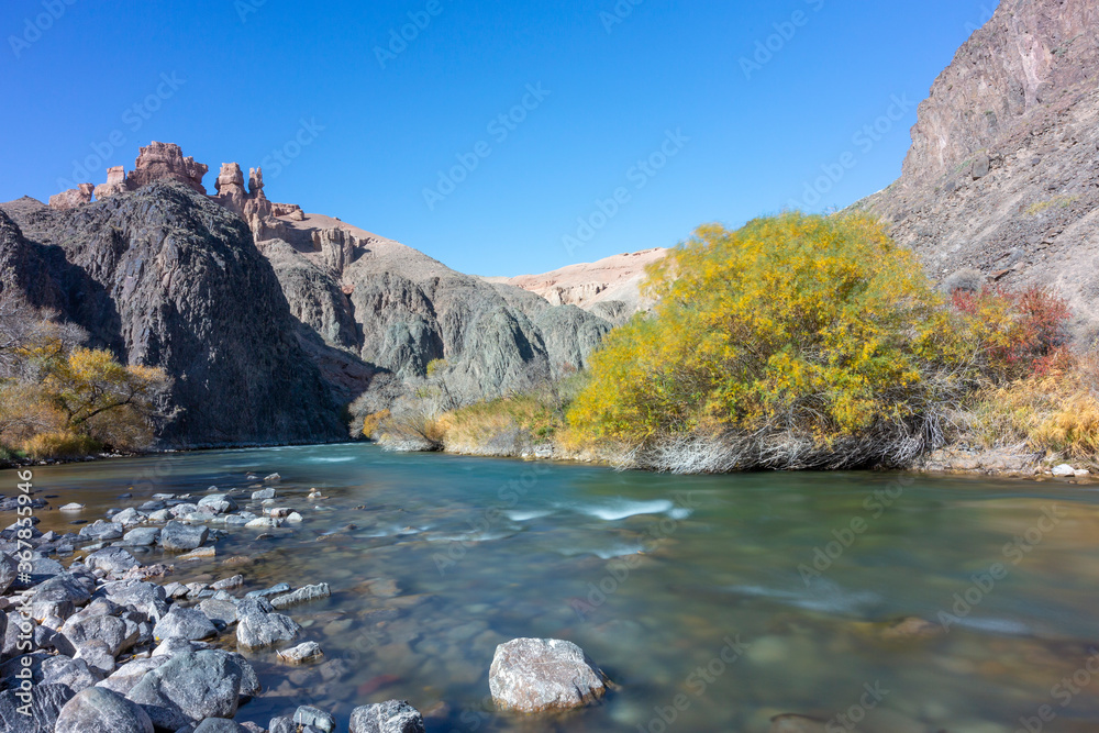 Charyn river in the Charyn Canyon in Kazakhstan
