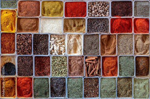 Display of different sort of spices