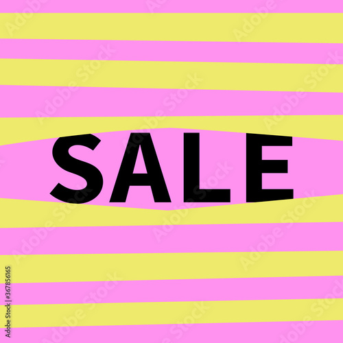 Sale banner with looking out big black letters and striped background