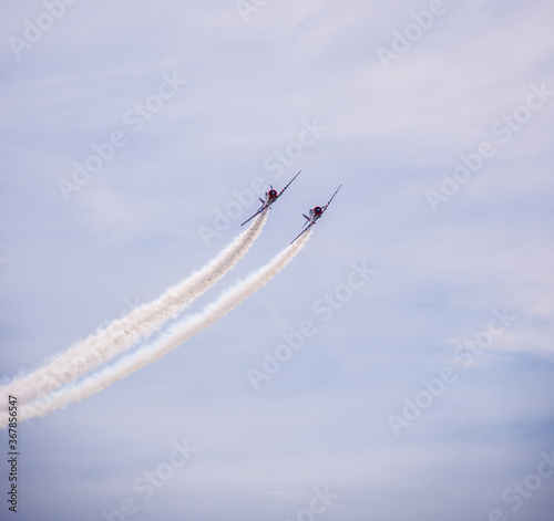 airplane acrobacy on the sky vintage planes