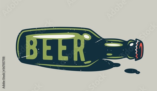 T-shirt print or emblem with beer bottle and cap