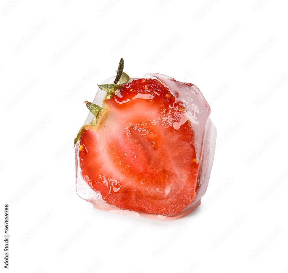 Ice with frozen berry on white background Ice with frozen berry on white background