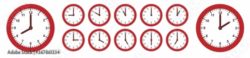 Set with different clocks, time. Schedule planning. Each clock object is easy to pick. EPS10. Vector illustration. photo