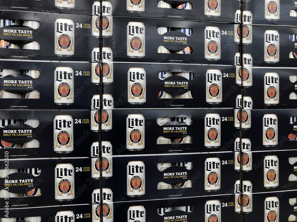 Indianapolis July Circa 2020 Miller Lite beer display. Miller is