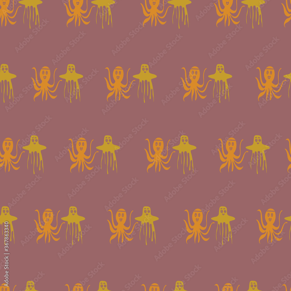 Obraz premium Vector brown aquatic horizontal seamless pattern background