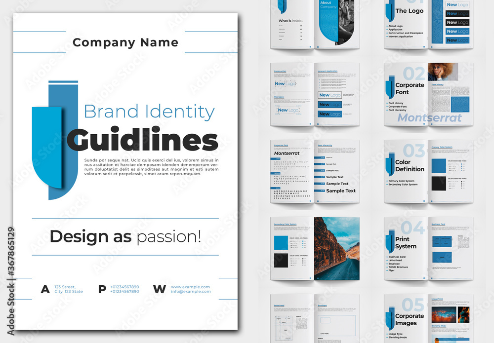 Brand Manual Layout with Blue Accents Stock Template | Adobe Stock