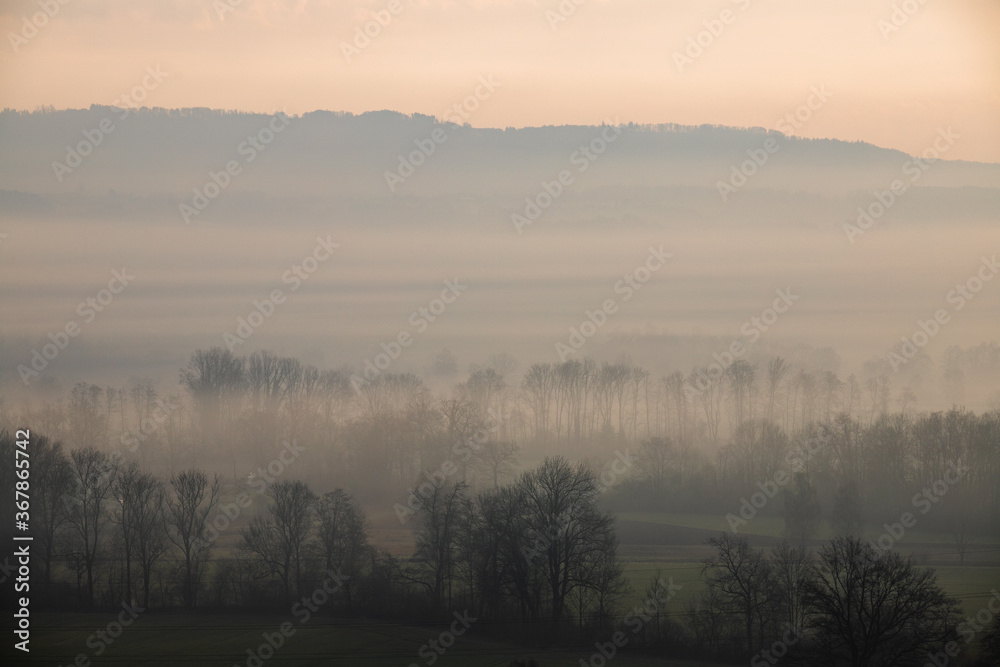 Fototapeta premium Nebelbedekcte Landschaft