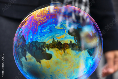 Soap bubble floating in Prague