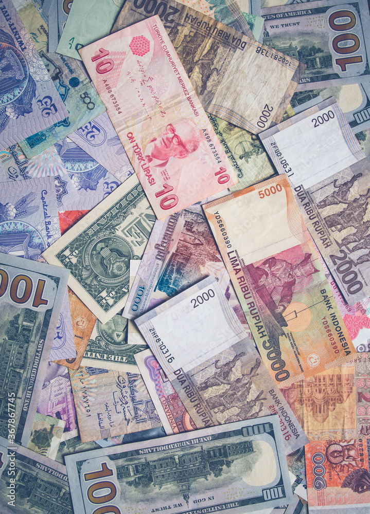Background from chaotically scattered bills. Background from chaotically scattered bills.