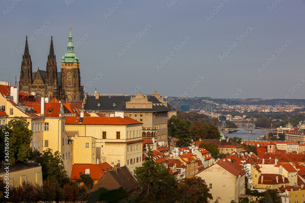 Prague Cathedral over looking the city & river
