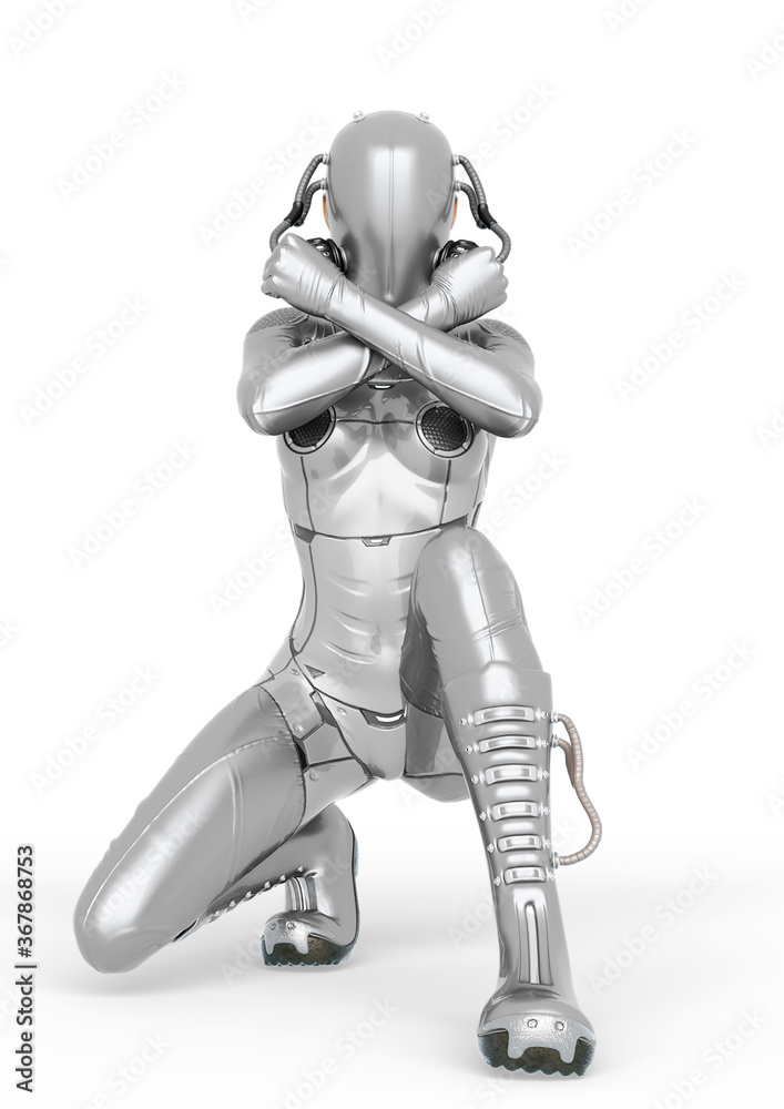 cyber soldier female crouching with arms in x cyber soldier female crouching with arms in x