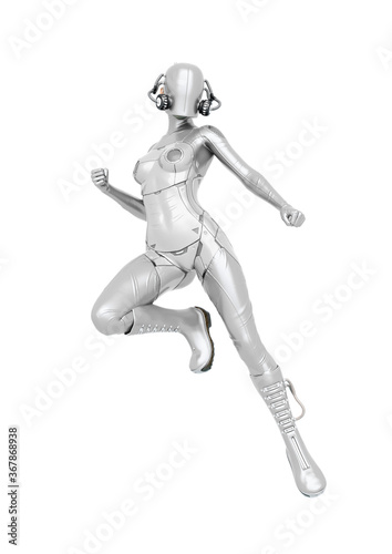 cyber soldier female is floating and waiting for action